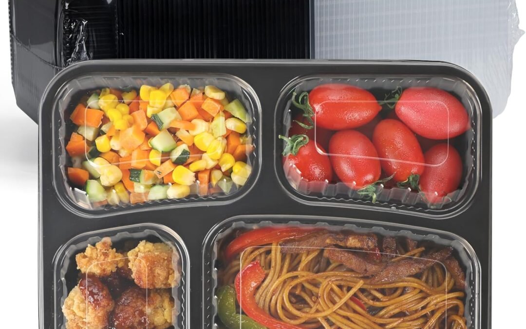 OEM To Go Containers, 40 Pack 34 oz Black 4 Compartments Meal Prep Container Reusable BPA-Free Microwave Freezer Safe Plastic Bento Box with Lids Factory