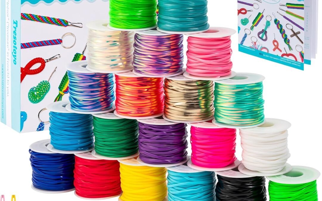 OEM Tresotoyo Lanyard String, 20 Rolls Gimp String, Plastic String Lacing Cord, Boondoggle String Kit 1200 Feet and 52Pcs Keychain Lanyards Accessories for Keychain Crafts, Bracelet with Instruction Box Factory