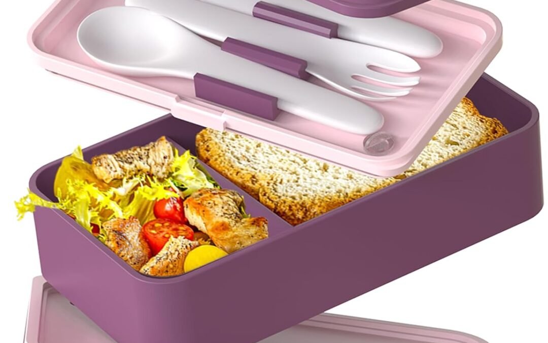 OEM Umami Bento Box Adult All-In-1 w/4 Utensils, 2 Sauce Jars, 2 Dividers, 100% Leakproof, Microwave & Dishwasher Safe, Stackable Bento Lunch Box Containers for Men/Women, Royal Purple, 40 oz Factory