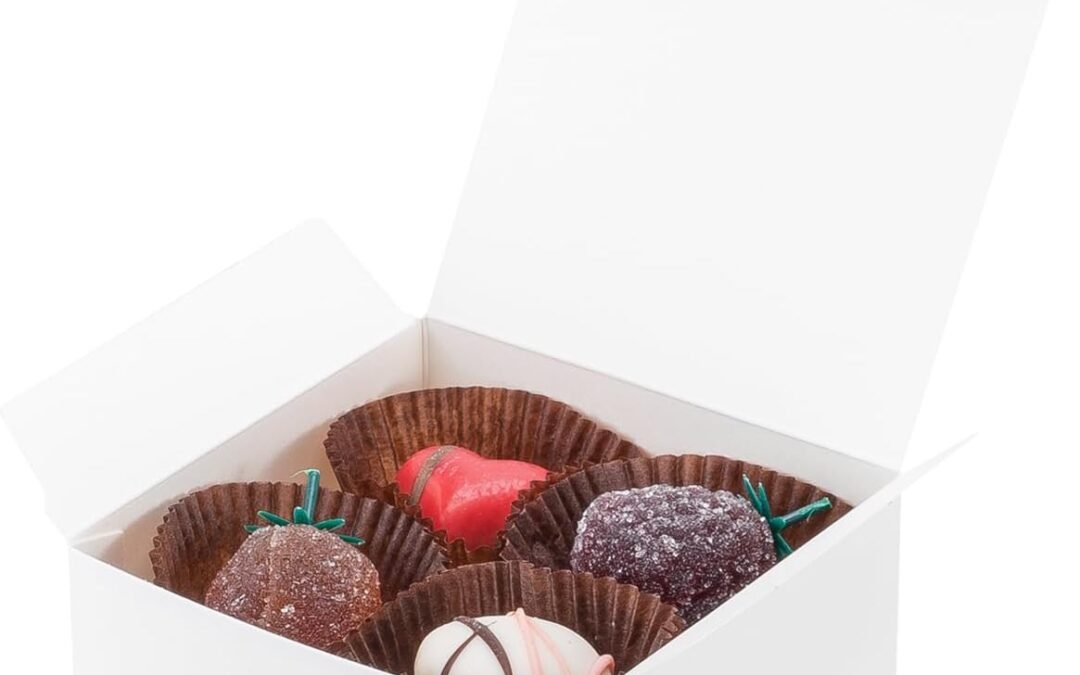 OEM UnicoPak 20 Pack 4x4x2 Gift Boxes, Food Grade White Small Candy Boxes for Fudge Candy Chocolate Treat Goodie, Ideal for Birthday Christmas Party Homemade Business Factory