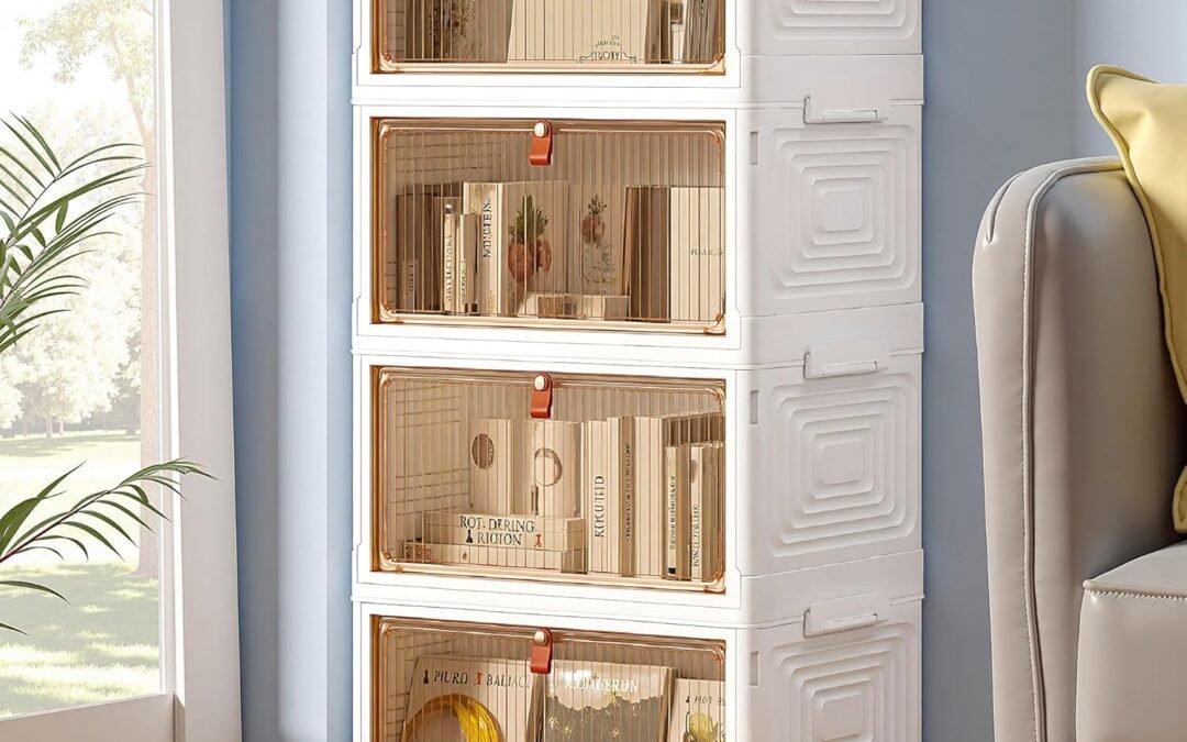 OEM VECELO 4 Tier Storage Bins with Lid, Stackable Boxes with Magnetic Doors & Wheels, Foldable Containers, 23 QT Closet Organizers for Living Room, Office, Dorm Factory