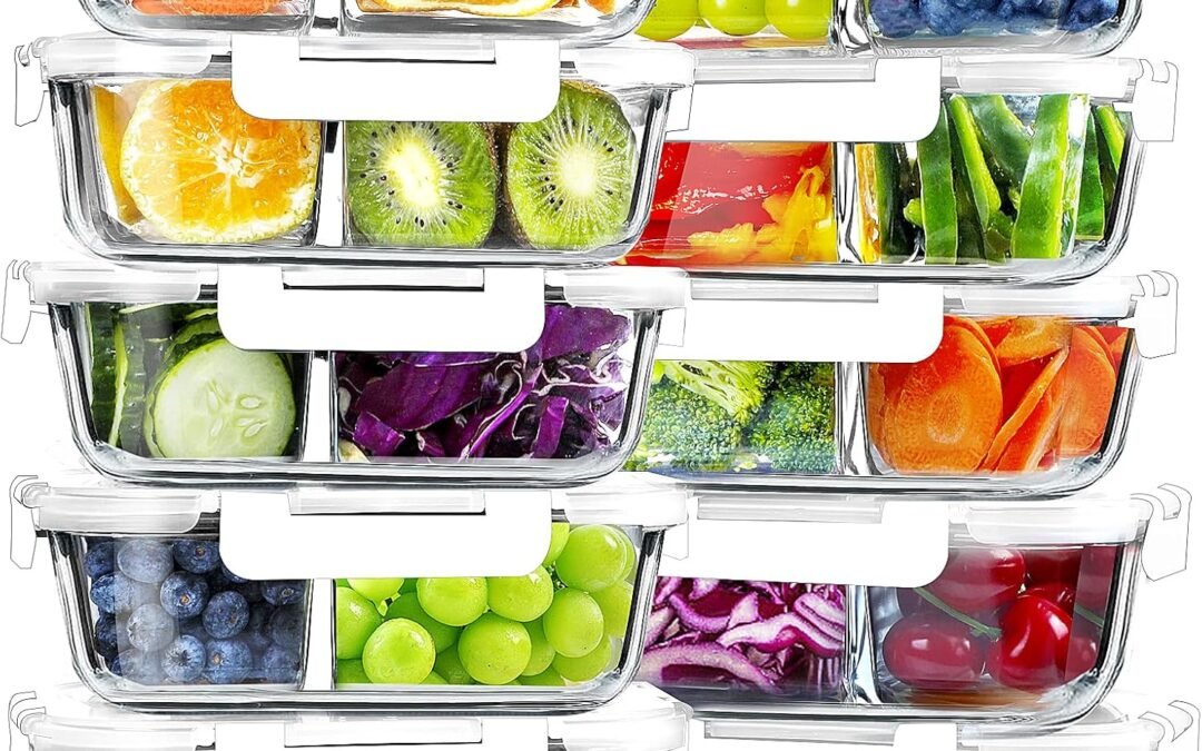 OEM VERONES 10 Pack Glass Meal Prep Containers 2 Compartment Set, 30 OZ Airtight Glass Lunch Containers, Food Storage Containers with Lids, for Microwave, Oven, Freezer & Dishwasher Friendly,White Factory