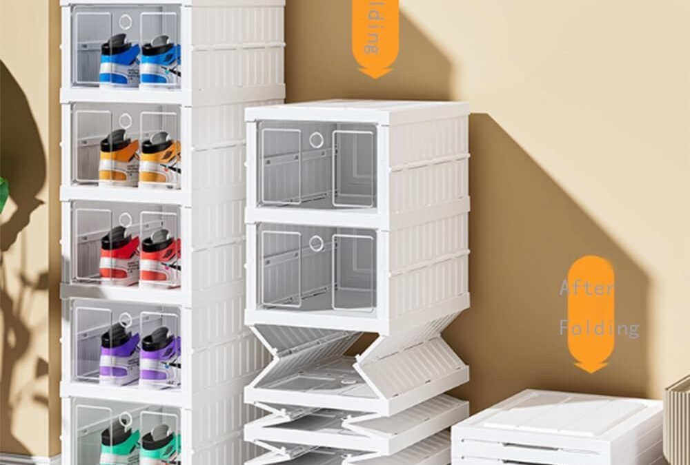 OEM Vctitil 6 Tier Collapsible Shoe Rack,Foldable Shoe Rack Collapsible Storage Box,Plastic Collapsible Shoes Storage Bins,Drop Front Shoe Storage Box Factory