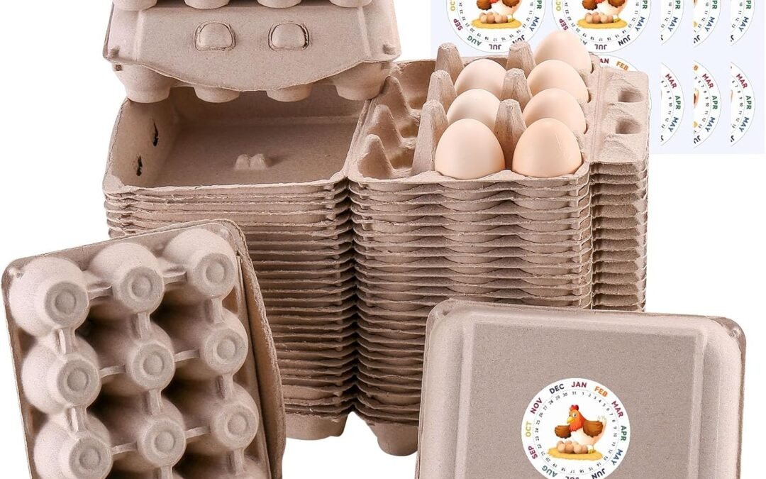 OEM Vintage Egg Cartons 30 Pack with Labels, Natural Paper Pulp Square One Dozen Egg Cartons Eggs, Classical 3×4 Style Holds Up to Twelve 12 Count Chicken Eggs, Huevo Containers Factory