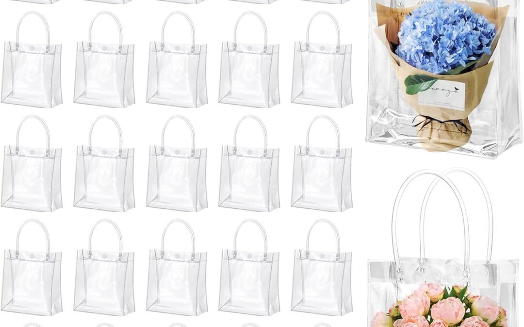 OEM WDSHCR 50 Pcs Clear Gift Bags with Handles – Transparent Reusable Tote Bags for Mother’s Day, Boutique, Wedding, Birthday, Baby Shower Party (5.1 x 5.9 x 2.7 Inch) Factory