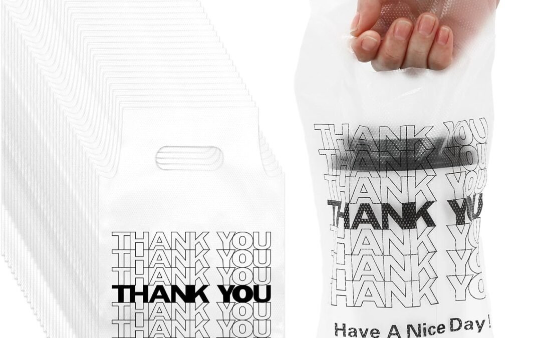 OEM Whaline 1000 Count Thank You Handle Drinking Bags 1 Cup Plastic Packaging Poly Bag Carriers for Delivery Take Out Cup Holder Beverage Coffee Juice Mike Tea Stores, 11 x 6.3 Inch Factory