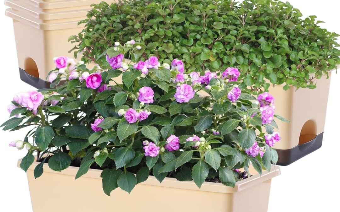 OEM Window Box Planter 8 Pcs, 17 Inches Rectangle Flower Pots with Drainage Holes and Trays, Vegetable Planters for Windowsill Patio Garden Balcony Home Porch Yard Indoor Outdoor (Barley Yellow) Factory
