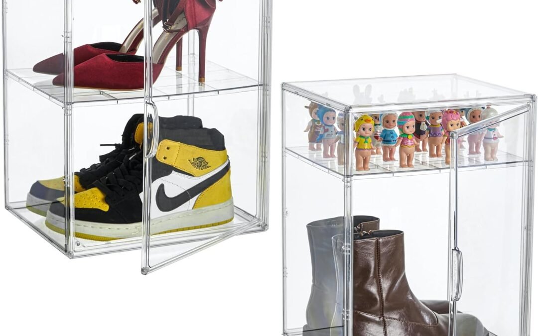 OEM XXX-Large Clear Acrylic Display Case Boot Shoe Storage Boxes With An Adjustable Divider,2 Pack 2 Tiers Clear Plastic Stackable Storage Bins With Lids Big Display Acrylic Box With Magnetic Door Factory