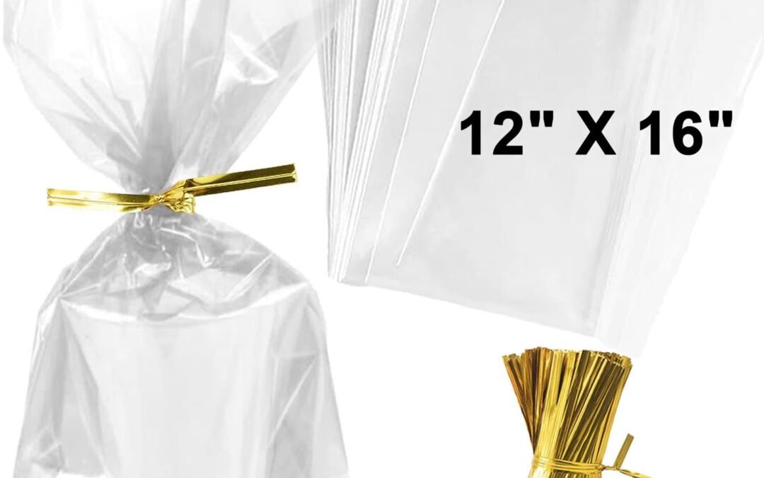OEM Zcintert Clear Cello Cellophane Treat Bags 100 Pcs – 12″ x 16″(2mils), Plastic Gift Bags for Candy, Party Favor, Cookies, Candies Packaging, with 4” Twist Ties Factory