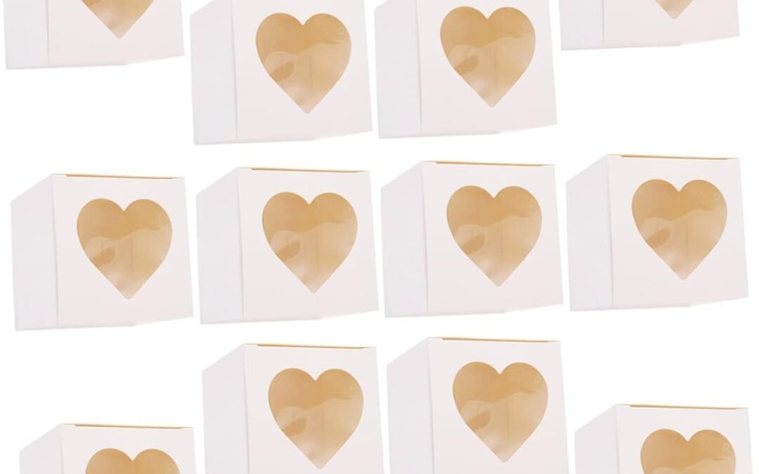 OEM Zerodeko 12Pcs Cupcake Box with Window Heart Shaped Box for Egg Tart Dessert Packaging Food Grade Paper Holder for Muffins and Baked Goods for Parties and Factory