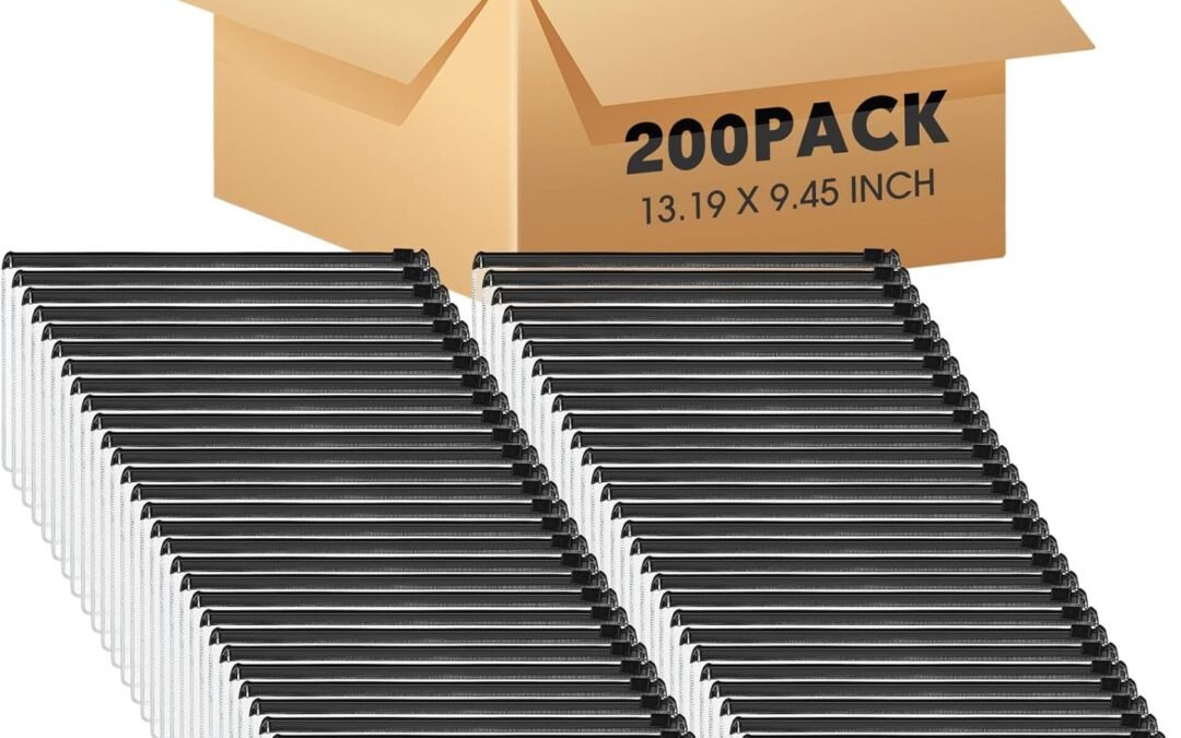 OEM Zhehao 200 Pcs Poly Envelopes Zip Bulk, A6 Size Clear Pencil Pouch, Plastic Pencil Cases with Label Zippered, 9.2 x 4.7 Inches Reusable Bill File Bag for Money Cash Office Supplies (Black) Factory