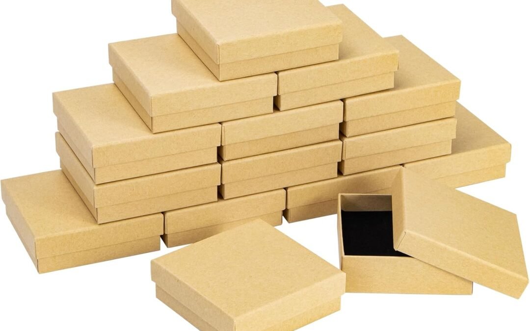 OEM dedoot Kraft Jewelry Boxes, Pack of 30 Square Cardboard Jewelry Gift Box 3.5×3.5×1.2 Inch Small Necklace Ring Earring Kraft Box for Jewelry Set with Velvet Cushion, Brown Factory