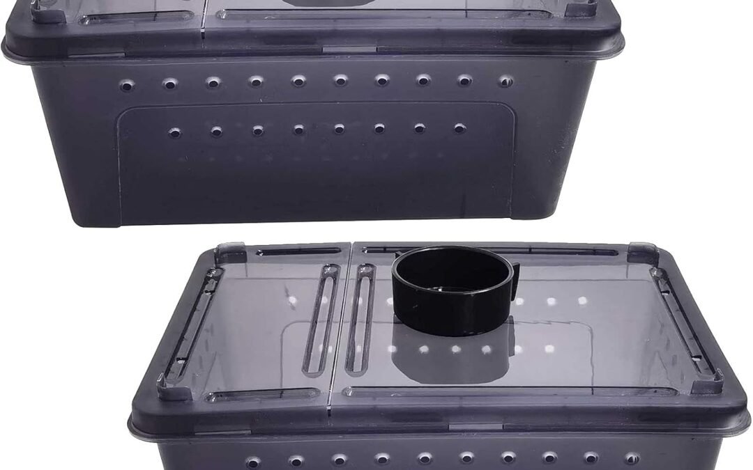 OEM kathson Reptile Feeding Box Portable Small Snake Terrarium Habitat Mini Pet Breeding Cage Hatching Container Transparent Lizard Houses for Tarantula Spider Scorpion Gecko Frog 2PCS (Black) Factory
