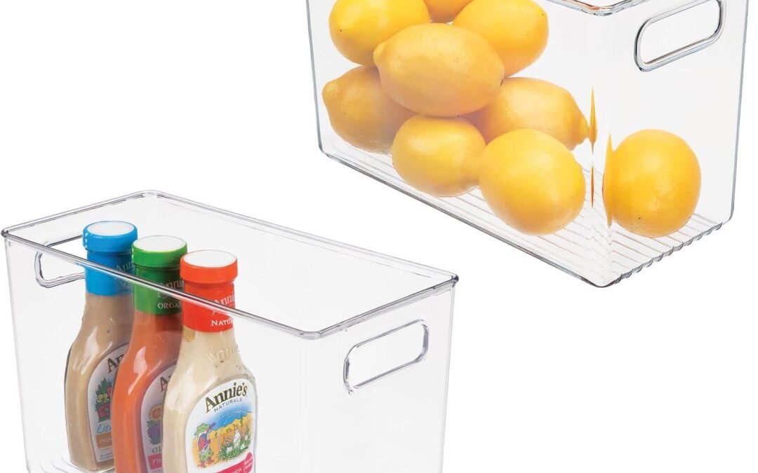 OEM mDesign Plastic Storage Box – Narrow Open-Top Fridge Organiser Tray with Handle – Can Be Used as Fridge Tray, Shelf Box or for Cupboard Storage – Pack of 2 — Clear Factory