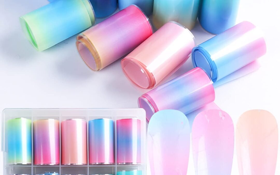 Wholesale OEM ODM 10 Rolls Fluorescent Aurora Color Nail Foils Nail Art Transfer Stickers Kit Colorful Neon Nail Foil Stickers Gradient Iridescent Transfer Sheets Foil Nail Wraps for Nail Art Supplies Factory & Supplier