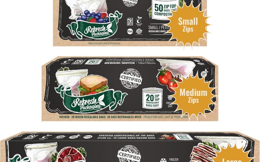 Wholesale OEM ODM 100% Certified Compostable Combo Pack Zipper Locking Bags – 1 Box of Each Size – Large, Medium, Small Compostable Bags Perfect as Freezer & Food Storage Bags Factory & Supplier