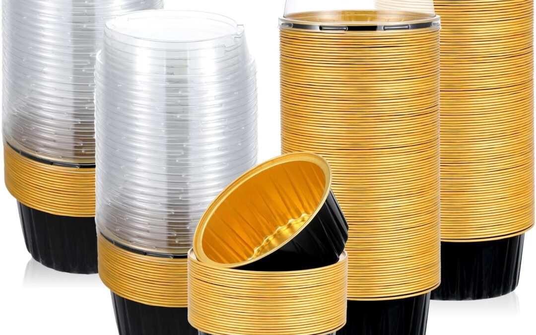 Wholesale OEM ODM 100 Pack 5oz Disposable Ramekins, Aluminum Foil Baking Cups with Lids, Muffin Cupcake Ramekins, Mini Cake Pans, Tart Pie Tin Pan Holder for Wedding, Kitchen, Party, Christmas Factory & Supplier