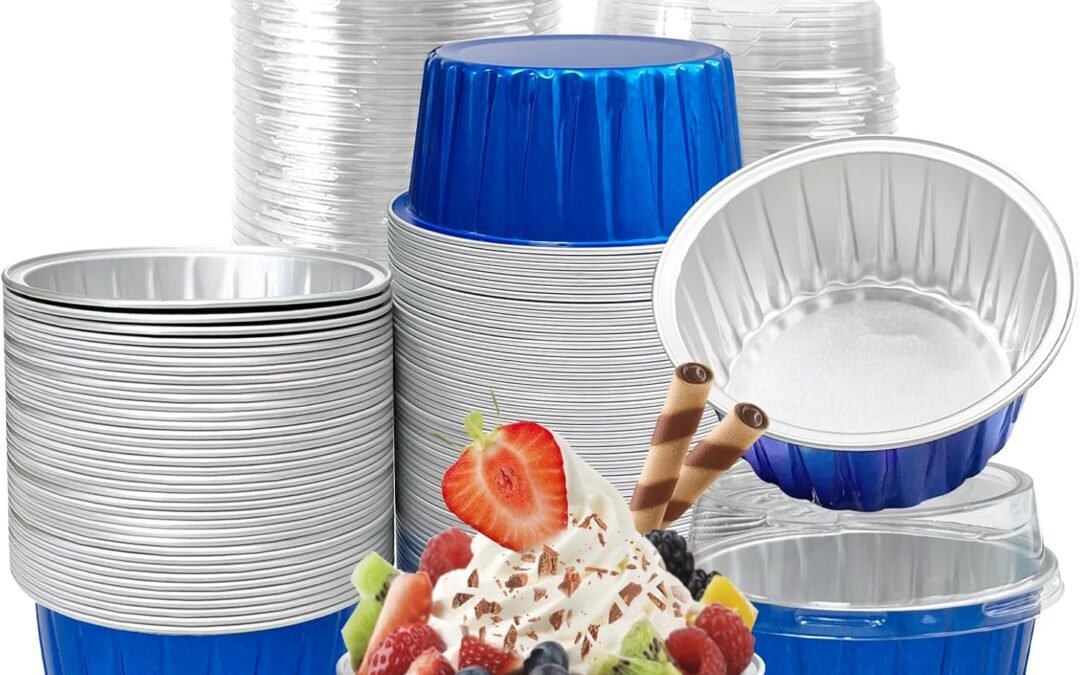 Wholesale OEM ODM 100Pcs Aluminum Cups with Lids,5oz Disposable Ramekin Baking Cups Muffin Liners Mini Pie Pans Foil Cupcake Containers for Christmas Party Wedding Party,Dark Blue Factory & Supplier