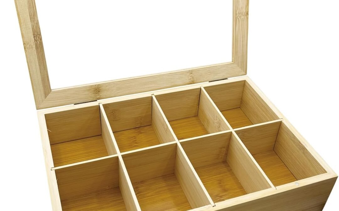 Wholesale OEM ODM 11.4” Wooden Tea Bag Holder, Bamboo Tea Bag Storage Box with Acrylic Lid – 8 Compartment Organizer for Tea Bags, Herbs, Spices, Small Items Factory & Supplier