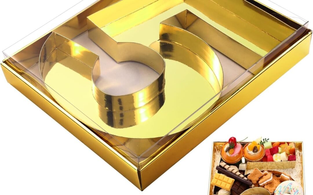 Wholesale OEM ODM 12″ Charcuterie Number Shaped Mache with Clear Lid Fillable Sweets Serving Trays Paper Mache Cupcake Candy Box for 2025 Graduation Party Graduation Celebration(Gold,Number 5) Factory & Supplier