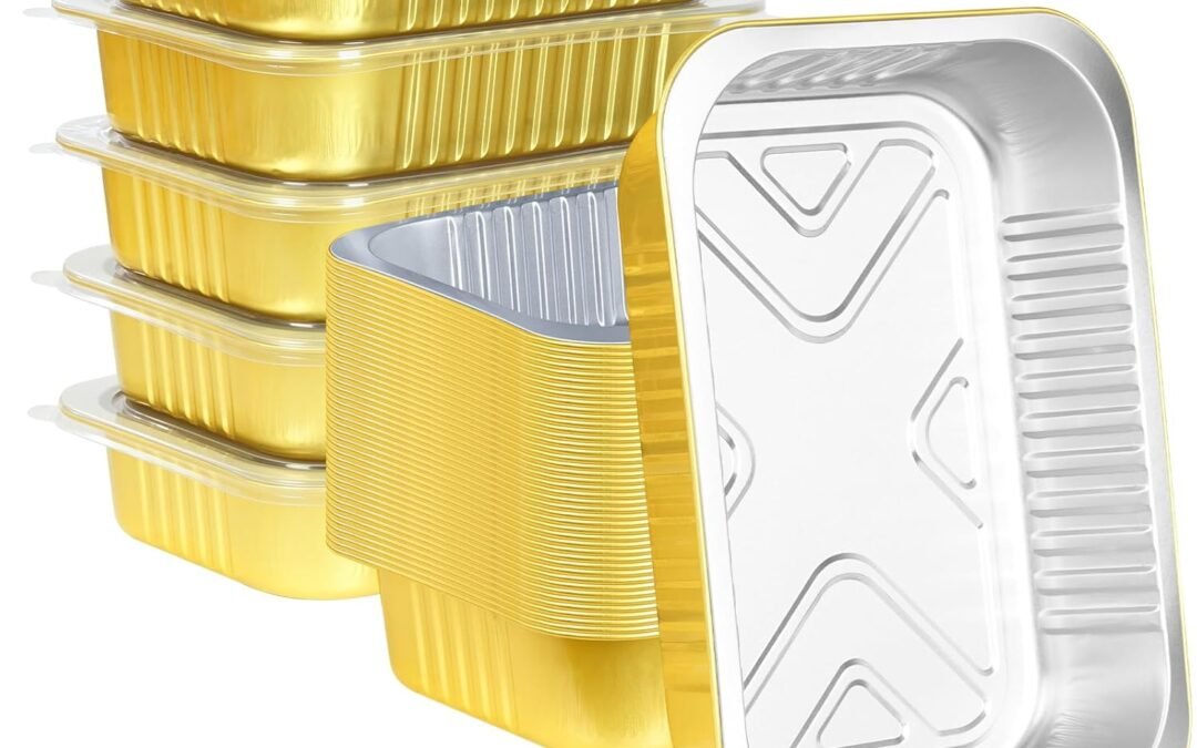 Wholesale OEM ODM 20 Pack 5 LB 11″×8″×2″ Aluminum Pans with Lids Extra Heavy Duty, 80oz Gold Aluminum Foil Baking Pans Double Thick Tin Foil Food Container with Lids for Baking, Meal Prep, Freezer, Heating and Takeout Factory & Supplier