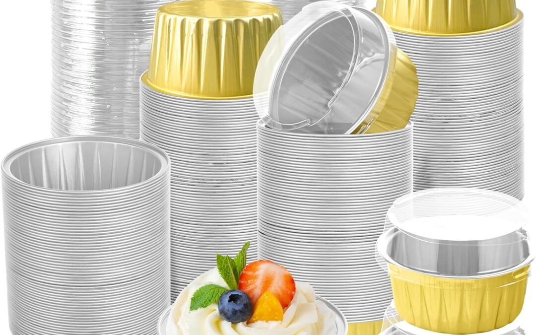 Wholesale OEM ODM 200Pcs Round Aluminum Baking Cake Pans with Clear Plastic Lids, Foil Pie Tin Tart Pans Disposable Ramekins Browni Baking Cups Dessert Cups for Wedding Birthday Party,5oz Gold Factory & Supplier