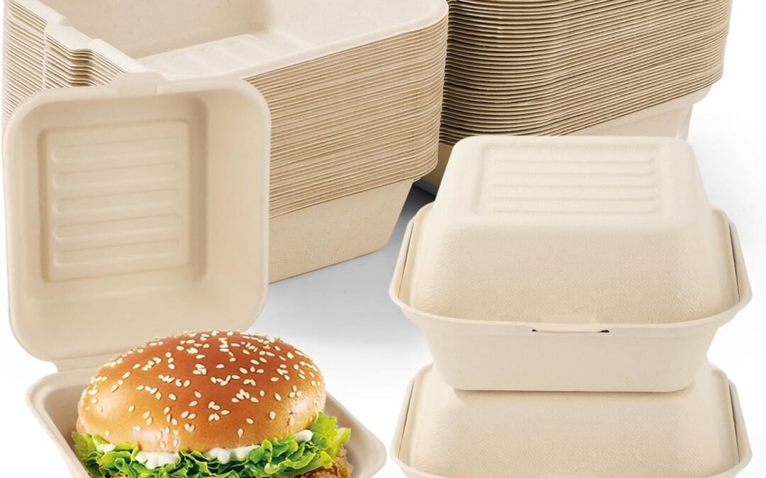 Wholesale OEM ODM 30 Pack Disposable To-Go Food Containers, 6 x 6 Inches Compostable Clamshell Take Out Food Containers To-Go Food Boxes for Sandwiches,Hamburger,Cake Factory & Supplier