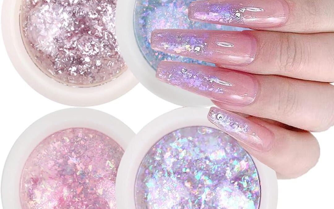 Wholesale OEM ODM 4 boxs Holographic Iridescent Nail Sequins Decoration Shiny Flakes Mermaid Opal Colour Glitter DIY Chrome Powder Mirror Neon Nail Art Body Crafts Tools Manicure, Wedding, Party Factory & Supplier
