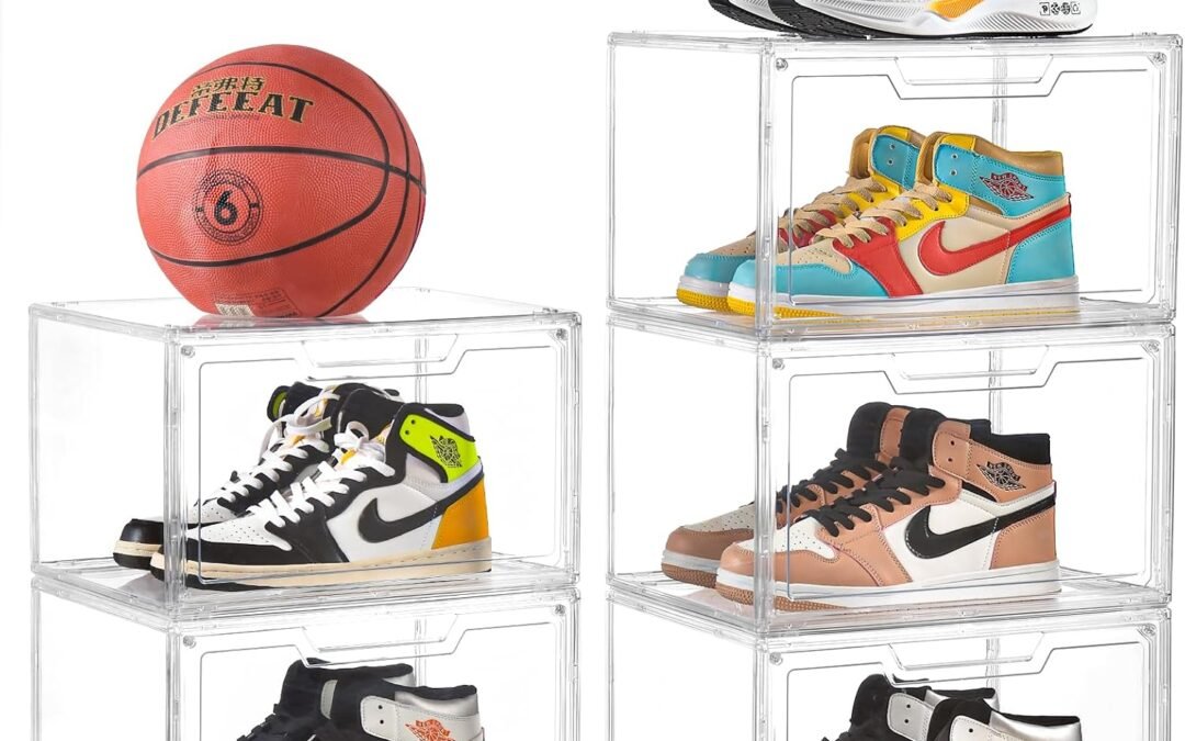 Wholesale OEM ODM 5 Pack Clear Stackable Shoe Organizer Box with Lids, Acrylic Shoes Box with Magnetic Doors, Transparent Shoe Storage Bins Closet Organizers, Shoes Containers For Sneaker Display, Fit up to US Size16 Factory & Supplier