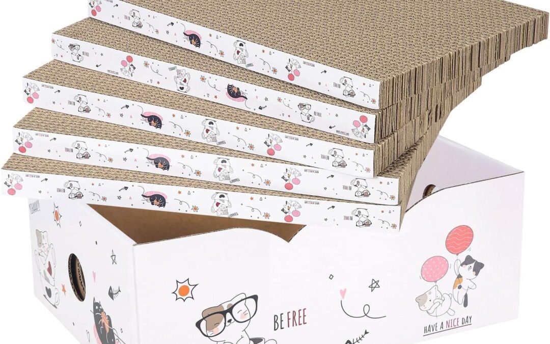 Wholesale OEM ODM 5 Packs in 1 Cat Scratch Pad with Box, Cat Scratcher Cardboard,Reversible,Durable Recyclable Cardboard, Suitable for Cats to Rest, Grind Claws and Play with Scratch Box Factory & Supplier