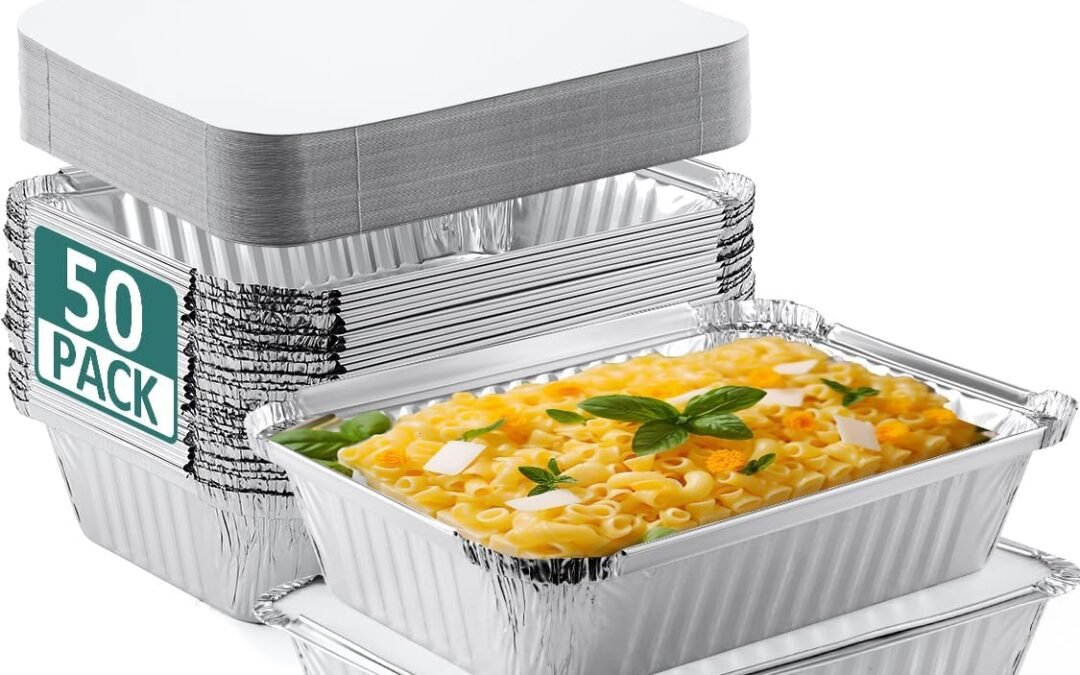 Wholesale OEM ODM 50 Pack 8×6 Disposable Aluminum Pans with Lids Aluminum-Foil-Pans-Tin-Foil-Baking-Pans-Tin-Trays-Food-To-Go-Containers-for-Meal-Prep-Cooking-Roasting-Heating-Takeout Factory & Supplier