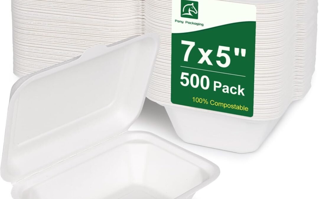 Wholesale OEM ODM 50 Pack Compostable Clamshell Food Containers, 7×5 Inch Disposable To Go Boxes With Lids, 100% Compostable Heavy-Duty, Eco-Friendly Paper for Food Factory & Supplier