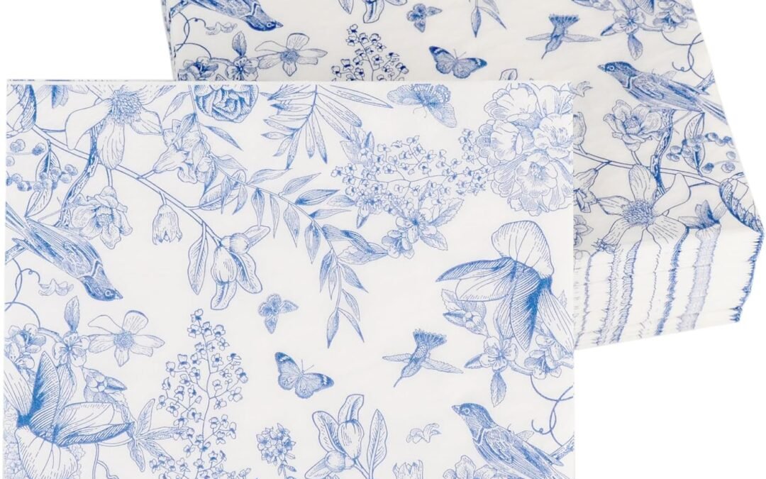 Wholesale OEM ODM 60 Pack Blue Floral Paper Napkins, Decorative Disposable Napkins for Wedding, Tea Party, Cocktail, Dinner, and Special Events – 6.7″ Fancy Napkin Factory & Supplier