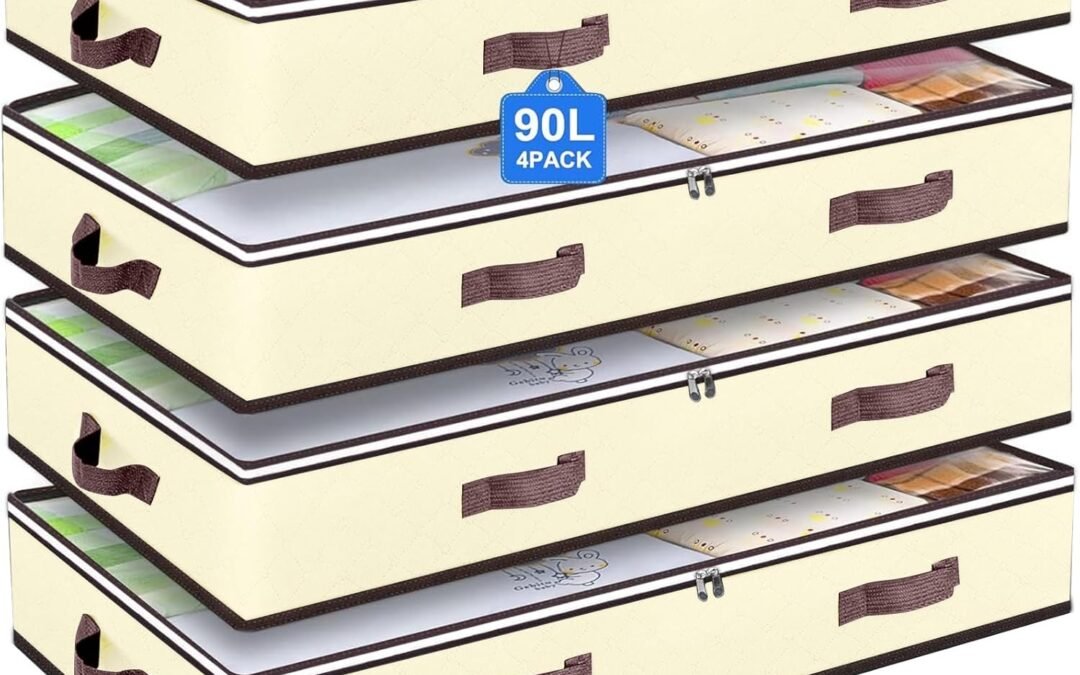 Wholesale OEM ODM 90L Under Bed Storage Containers, Closet Organizers and Storage Bins, Foldable Underbed Storage Bags for Blankets, Towels, Comforter, Sweaters, Pillows, Linen Sheets, Wrapping Paper, 4 Pack Beige Factory & Supplier