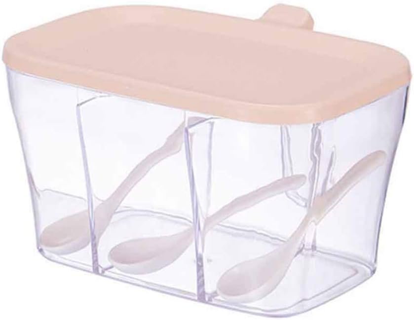 Wholesale OEM ODM AKOAK 1 Pack Plastic Seasoning Box with Lid Transparent Three-Compartment Design Seasoning Box with Llid and Spoon Kitchen Spice Storage Sank (Pink) Factory & Supplier