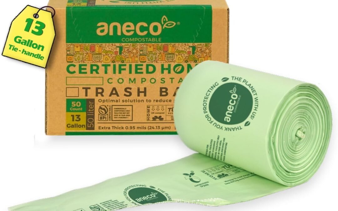Wholesale OEM ODM ANECO Compostable Food Waste Bags 13 Gallon, 50 Count, Extra Thick Kitchen Compost Bags With Handles, Large Compostable Bags for Tall Kitchen Bin Factory & Supplier