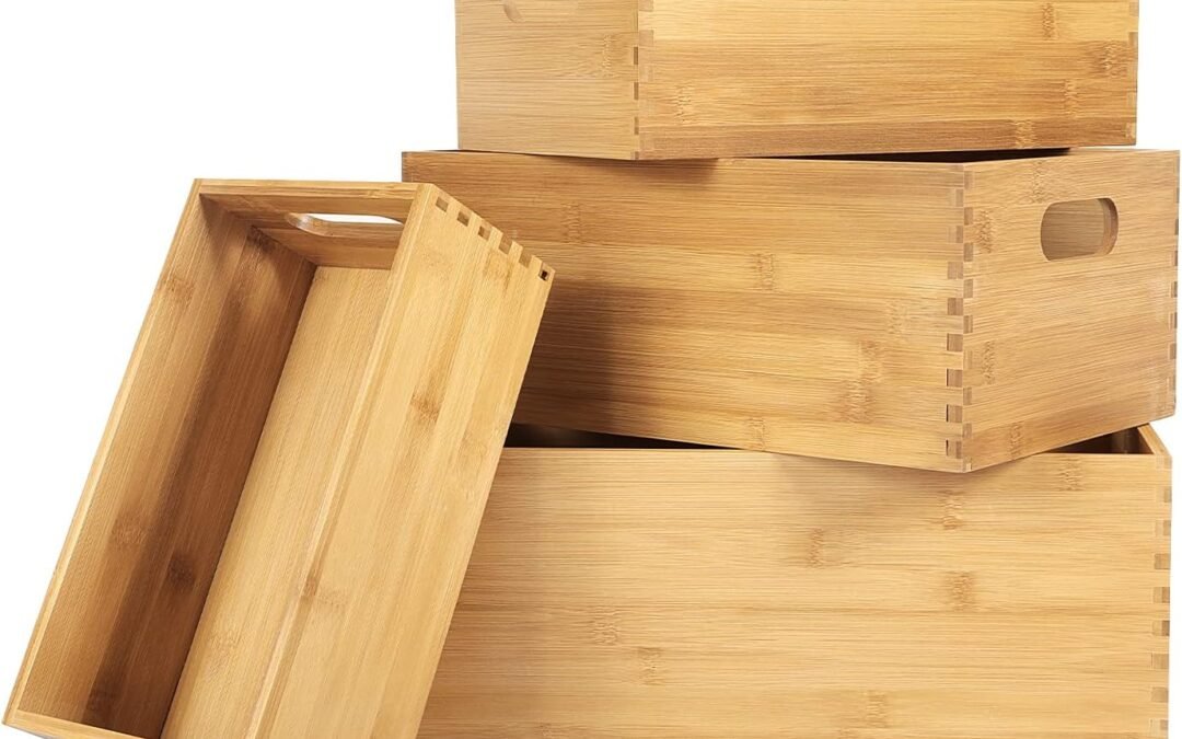 Wholesale OEM ODM ANMINY Set of 4 Nesting Wooden Crates for Storage, Bamboo Wood Storage Containers Bins, Handmade Natural Large Wooden Storage Boxes Baskets with Handles for Organizing Shelf Closet Cabinet Factory & Supplier