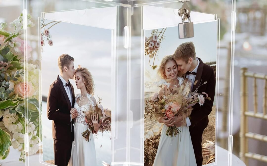 Wholesale OEM ODM Acrylic Wedding Card Box with Picture Frame, Clear Gift Card Box for Wedding Reception, Large Rotatable Money Envelope Card Box Holder with Lock for Graduation Party Birthday Baby Shower Factory & Supplier