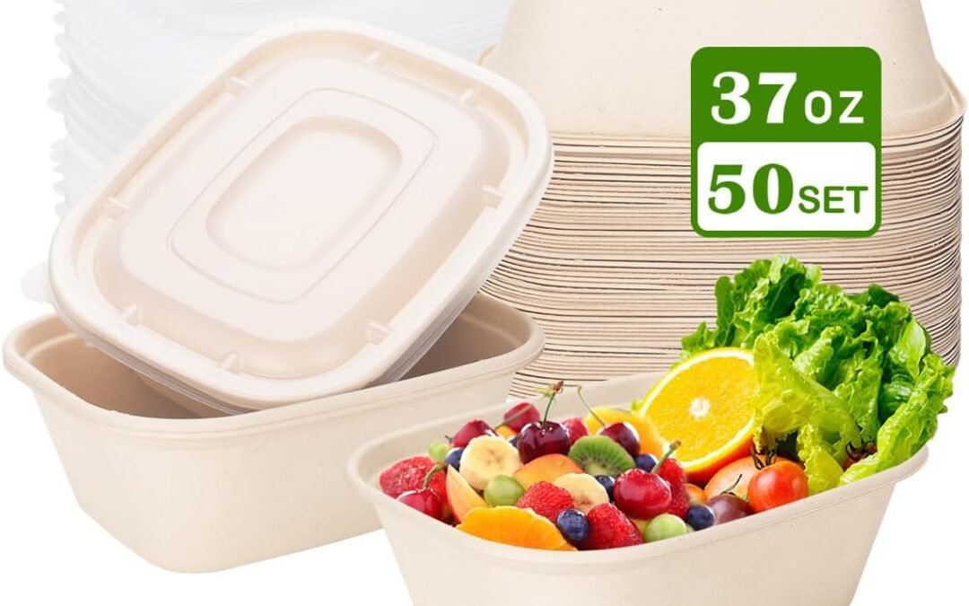 Wholesale OEM ODM Aksipo 50 Pack 37 Oz Disposable Food Containers with Lids, Compostable Meal Prep Containers with Lids, Leak-proof To Go Food Box Cardboard Take Out Lunch Box Rectangle Paper Bowls for Salad,Leftovers Factory & Supplier