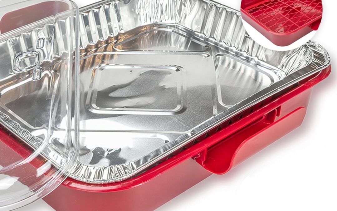 Wholesale OEM ODM Aluminum Foil Carrier Casserole Dish Food Pans Lid Serving with 2 Foil Pans Exultimate (Red) Factory & Supplier