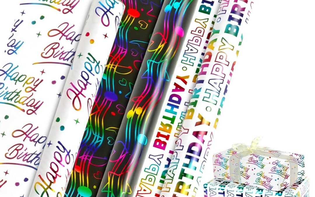 Wholesale OEM ODM Birthday Wrapping Paper, Colorful Foil Happy Birthday Gift Wrapping Paper Roll – 3 Mini Rolls White and Black Gift Wrap Paper for Boys Girls Women Men, 17 inch x 10 feet Per Roll Factory & Supplier