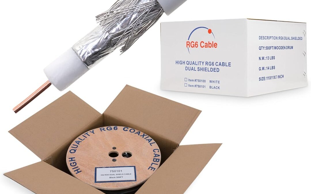 Wholesale OEM ODM Cables Direct Online RG6 Coaxial Cable Dual Shield Bulk, 18 Gauge Copper Clad Steel (CCS) Conductor, Aluminum Braid, PVC Jacket, Reel Box, 1000ft, White Factory & Supplier