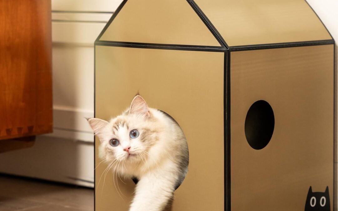 Wholesale OEM ODM Cardboard Cat House with Scratch Pad & Catnip, Cat Play Scratching House for Indoor Hideaway Furniture, Heavy Duty Sturdy Cardboard Scratcher, Easy to Assemble Birthday Gift Factory & Supplier