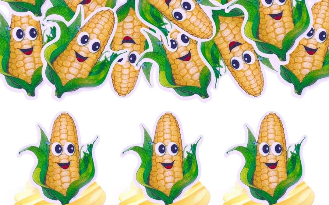 Wholesale OEM ODM Cartoon fruit smiley cupcake decoration card, edible wafer paper creative baby full moon bath birthday series theme party dress up plug-in (Corn 50pcs) Factory & Supplier