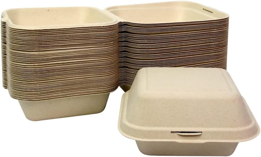 Wholesale OEM ODM Clamshell Kraft To Go Containers – (50 Pack) 6″ X 6″ Food Take Out Bagasse Fiber Pulp Compostable Disposable Boxes With Lids For Burger Salad Sandwich Steak Parties Factory & Supplier