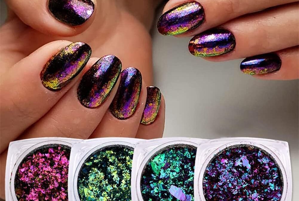 Wholesale OEM ODM Colorful Nail Glitter Powders Chameleon Holographic Nail Art Foil Flakes Nail Sequins Irregular Glitter Nail Foil Paillette for Nail Decoration 4 Boxes Factory & Supplier