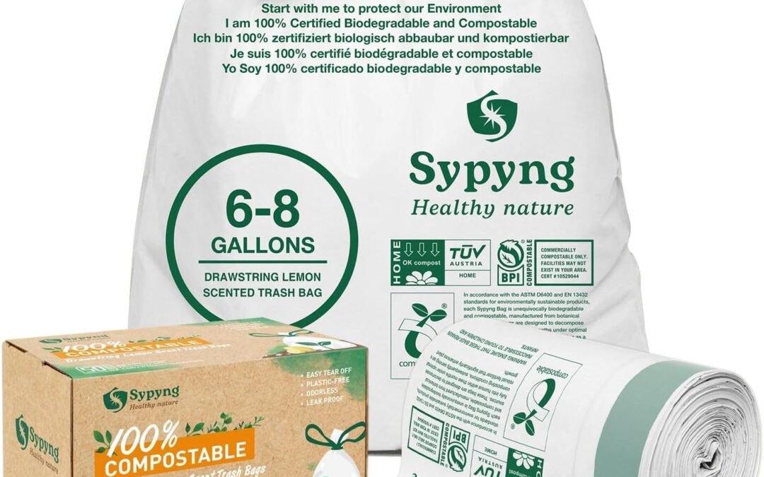 Wholesale OEM ODM Compostable Trash Bags 6-8 Gallon (50-Pack) – Heavy Duty, 1.1 Mil Thick, 100% Biodegradable Kitchen Waste Bags for Medium Bins | ASTM D6400, BPI & OK Compost HOME Certified, Eco-Friendly & Recyclable Factory & Supplier