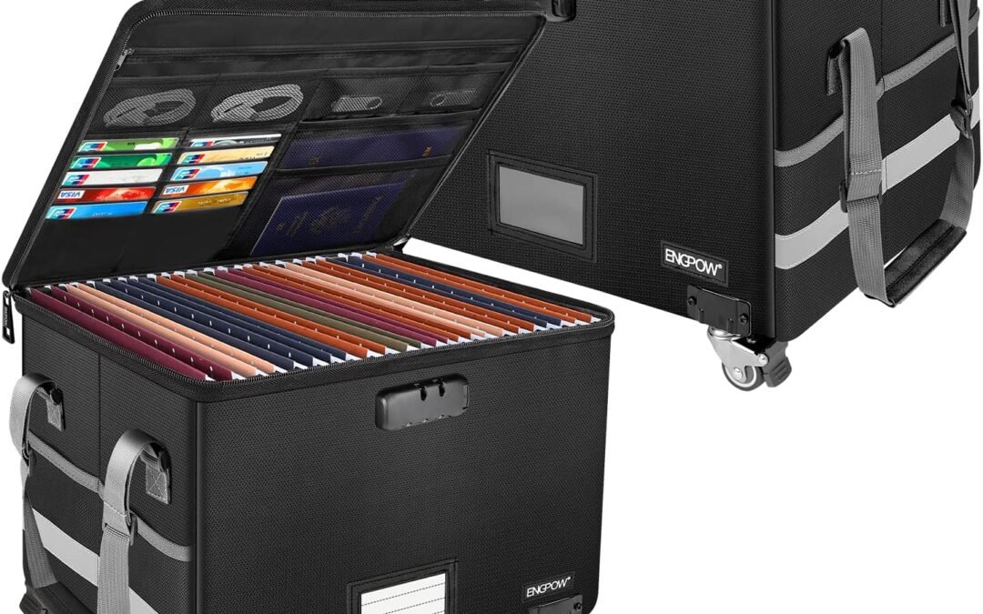 Wholesale OEM ODM ENGPOW Fireproof Document Box with Wheels, Collapsible File Box with Lock, Rolling File Storage Organizer Filing Cabinet with Pockets, Portable Home Office Safe for Hanging Letter/Legal Folder, 2 Pack Factory & Supplier