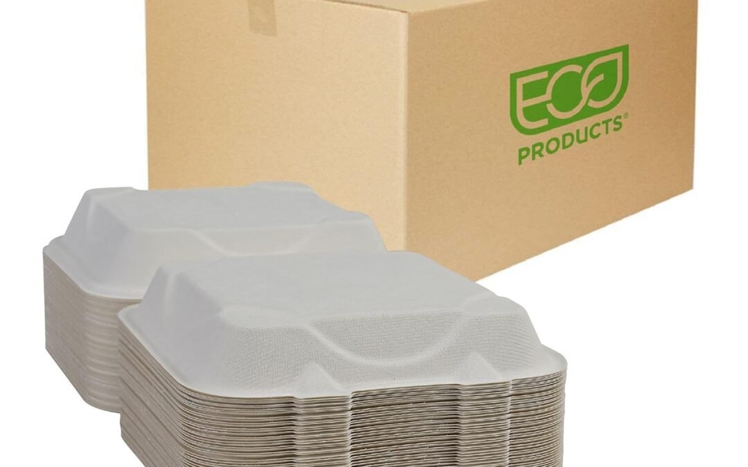 Wholesale OEM ODM Eco-Products Compostable 9″ Clamshell To Go Containers, Case of 200, Square Take Out Food Box, White Renewable Molded Fiber, Microwaveable & Freezable, Grease & Cut Resistant, ASTM Compliant Factory & Supplier