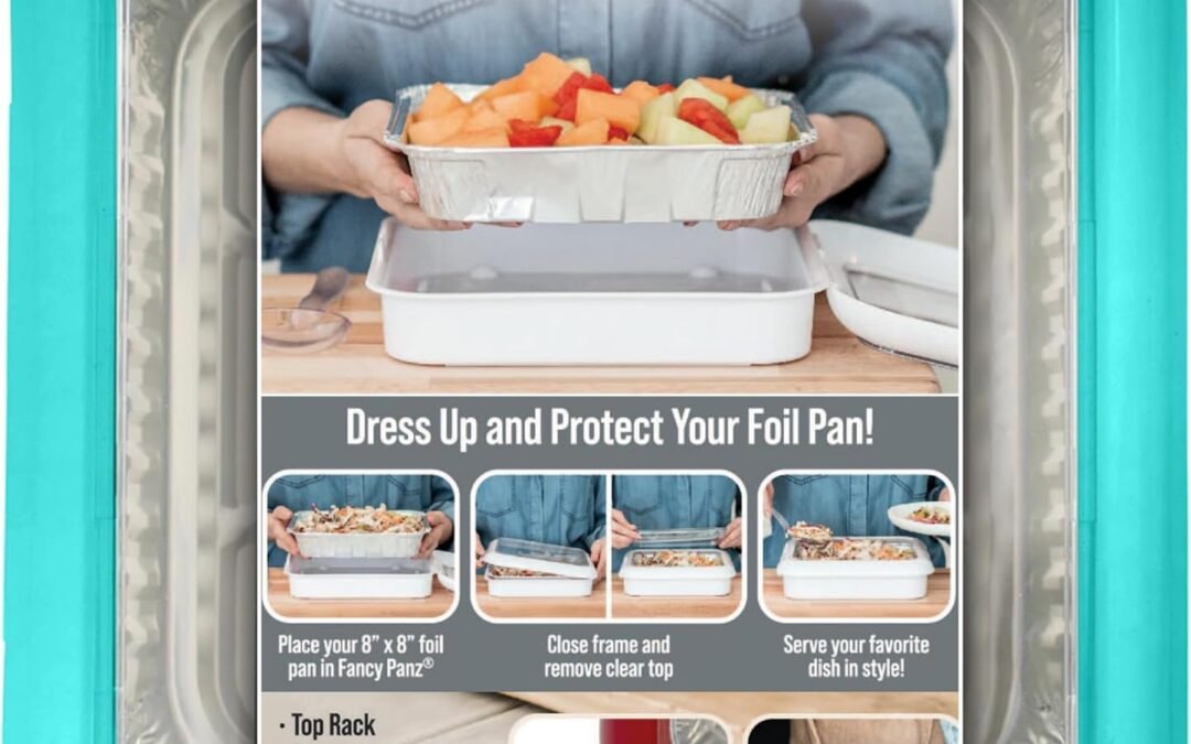 Wholesale OEM ODM Fancy Panz, Serving Tray for Food, Made in the USA Foil Pan Carrier, Stackable Aluminum Pan Holders, 8×8 Travel Casserole Carrier With 1 Disposable Foil Pan & Serving Spoon, Aqua Factory & Supplier
